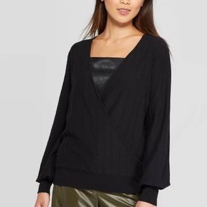 NWT Long Sleeve Pullover Wrap Sweater Black